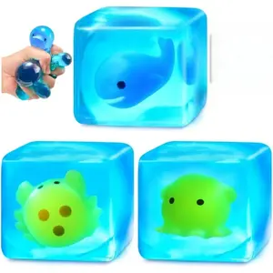 Ocean Themed Ice Cube Squeeze Toys, Cute Whale Crab Octopus Squishy Fidget Toys, Soft Squeezeable Stress Relief Sensory Toys, Perfect for Anxiety Relief, Party Favors and Gifts for Boys and Girls