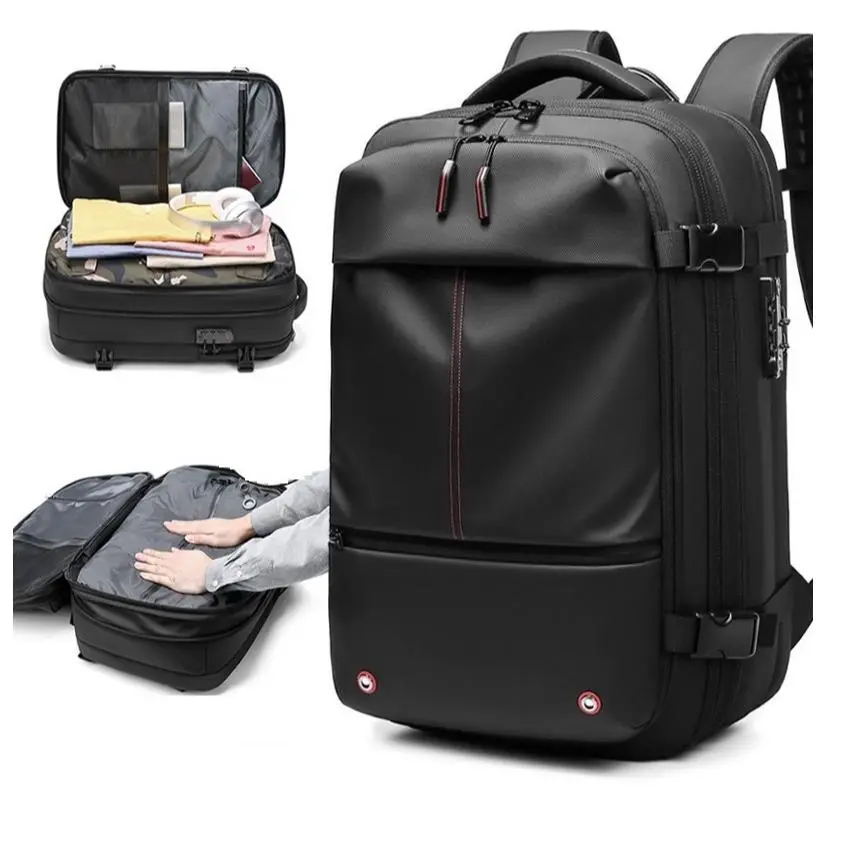 Expandable Vacuum Compression Backpack, Waterproof Backpack with TSA Lock, Large Capacity Backpack for 17 Inch Laptop, Camping, Weekend, Business, College