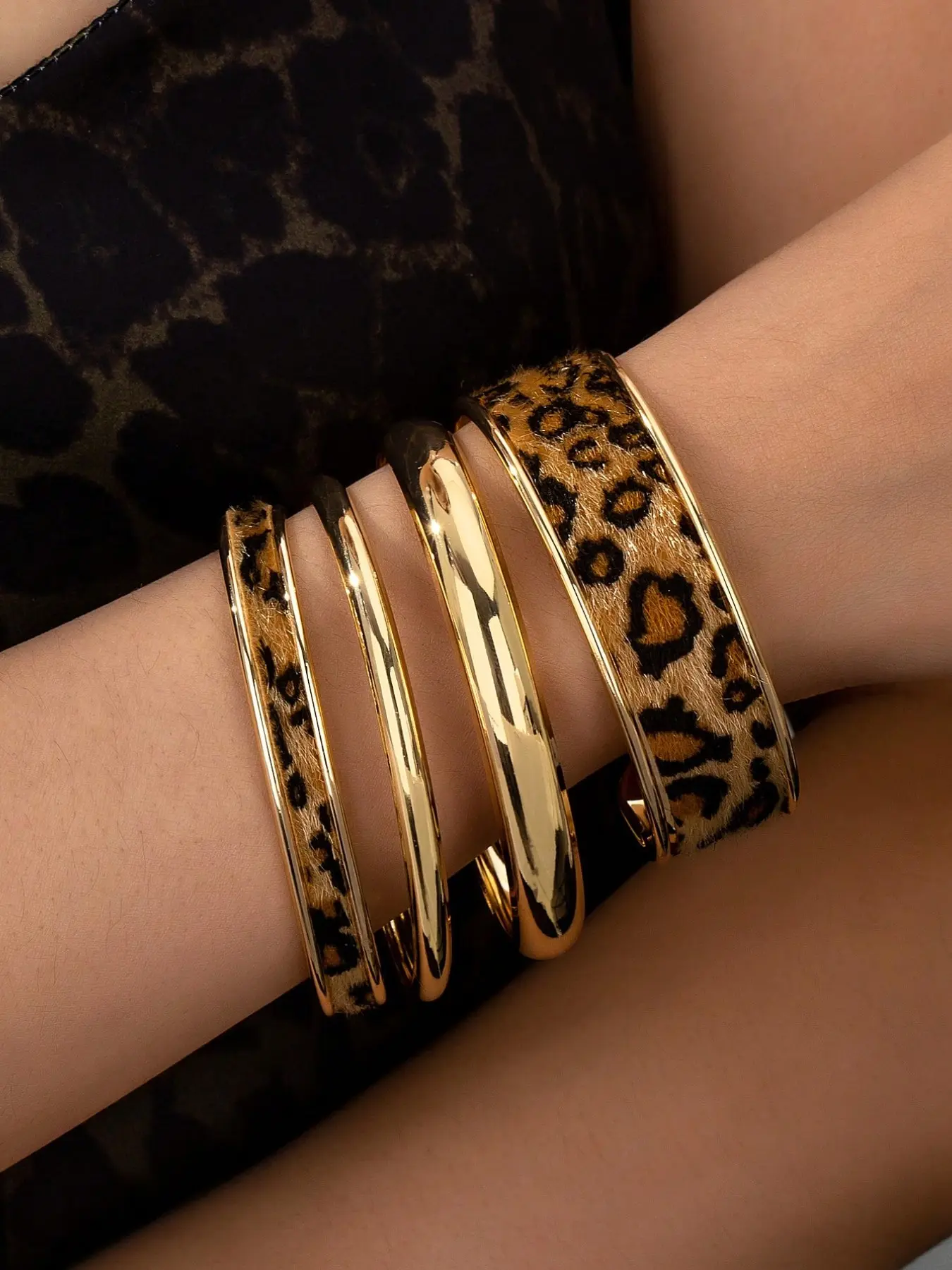 Women's Fashion Leopard Print Metal Bracelet Set, Fashion Bracelets, Trendy Bangles, Unique Design Women's Party Jewelry Accessories, Trendy Accessory Gift Ideas