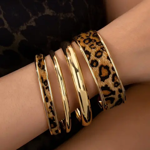 Women's Fashion Leopard Print Metal Bracelet Set, Fashion Bracelets, Trendy Bangles, Unique Design Women's Party Jewelry Accessories, Trendy Accessory Gift Ideas