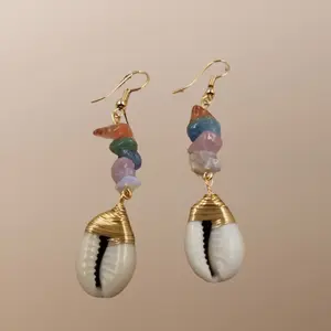 Cowrie Shell Crystal Earrings for Women - Goddess Protection Jewelry