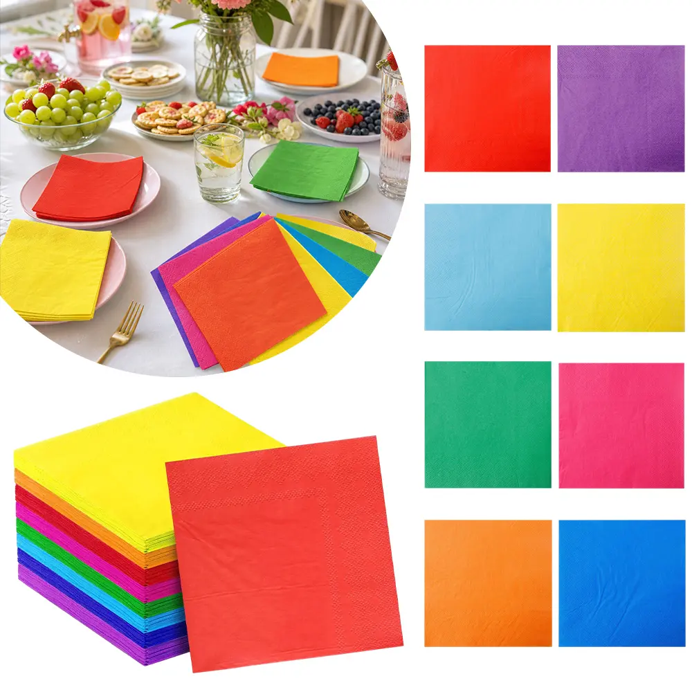 320 PCS Colorful Cocktail Napkins, 2-Ply Absorbent Paper in 8 Rainbow Colors, 10 x 10 inches for Parties, Weddings, and Housewarming, 8 Colors 320Pcs, Party, Disposable Napkins, Cocktail Party
