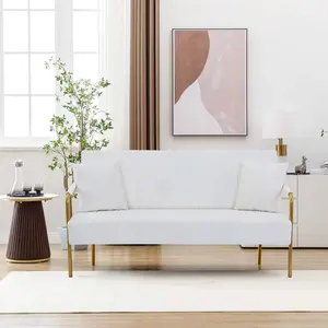 60" Stylish Loveseat Sofa,Velvet Upholstered 2-Seater Small Sofa Couch With Electroplated Gold Armrest For Small Space,Living Room,Bendroom,Apartments