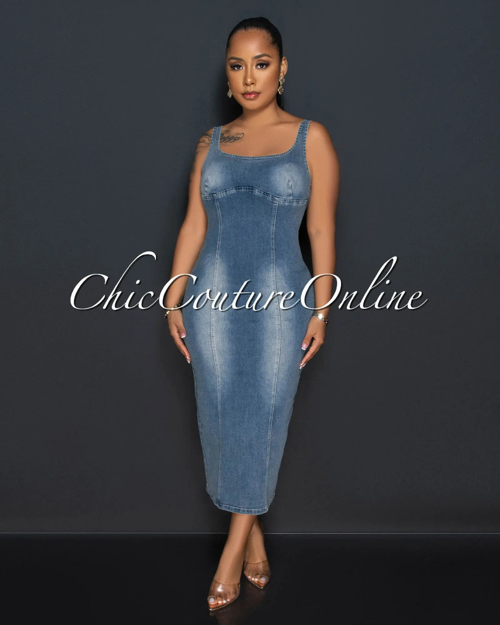 *Padma Medium Denim Body-Con Midi Dress