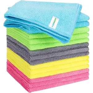 Microfiber Cleaning Cloth, Pack of 15, Lint Free, Absorbent, Streak Free, Non-Abrasive, Reusable and Washable,Cleaning Towels with 5 Color Assorted,11.8"X11.8"(Green/Blue/Yellow/Pink/Grey)
