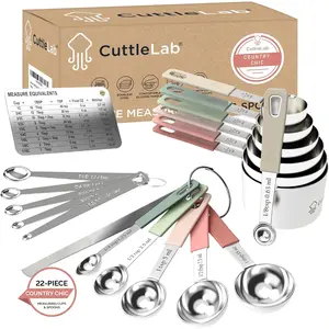 22-Piece Stainless Measuring Cups and Set, Tad Dash Smidgen Drop Mini Measuring, Measuring Stick Leveler, Measurement Conversion Chart, (Chic)