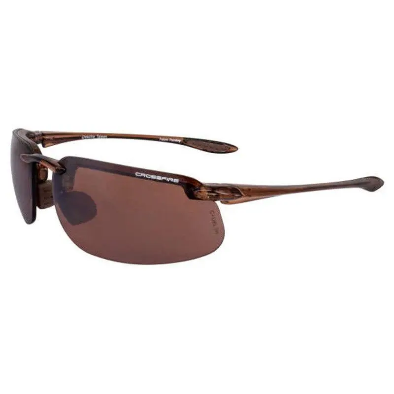 Crossfire ES4 Safety Sunglasses - Crystal Brown Frame, HD Brown Flash Mirror Lens, Adjustable Nosepiece, Broad Spectrum UV Protection, ANSI Z87.1+ Men's Sunglasses, Broad Spectrum Uv Protection Men's Sunglasses