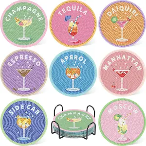8Pcs Diamond Painting Coasters with Holder DIY Cocktail Life Coaster Diamond Art Kits for Adults Beginners Diamond Art Craft Sup