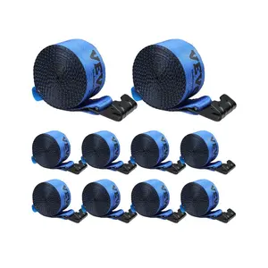 VEVOR Winch Straps, 4x 30', 6000 lbs Load Capacity, 18000 lbs Breaking Strength, Truck Straps with Flat Hook, Flatbed Tie Downs Cargo Control for Trailers, Farms, Rescues, Tree Saver, Blue (10 Pack)