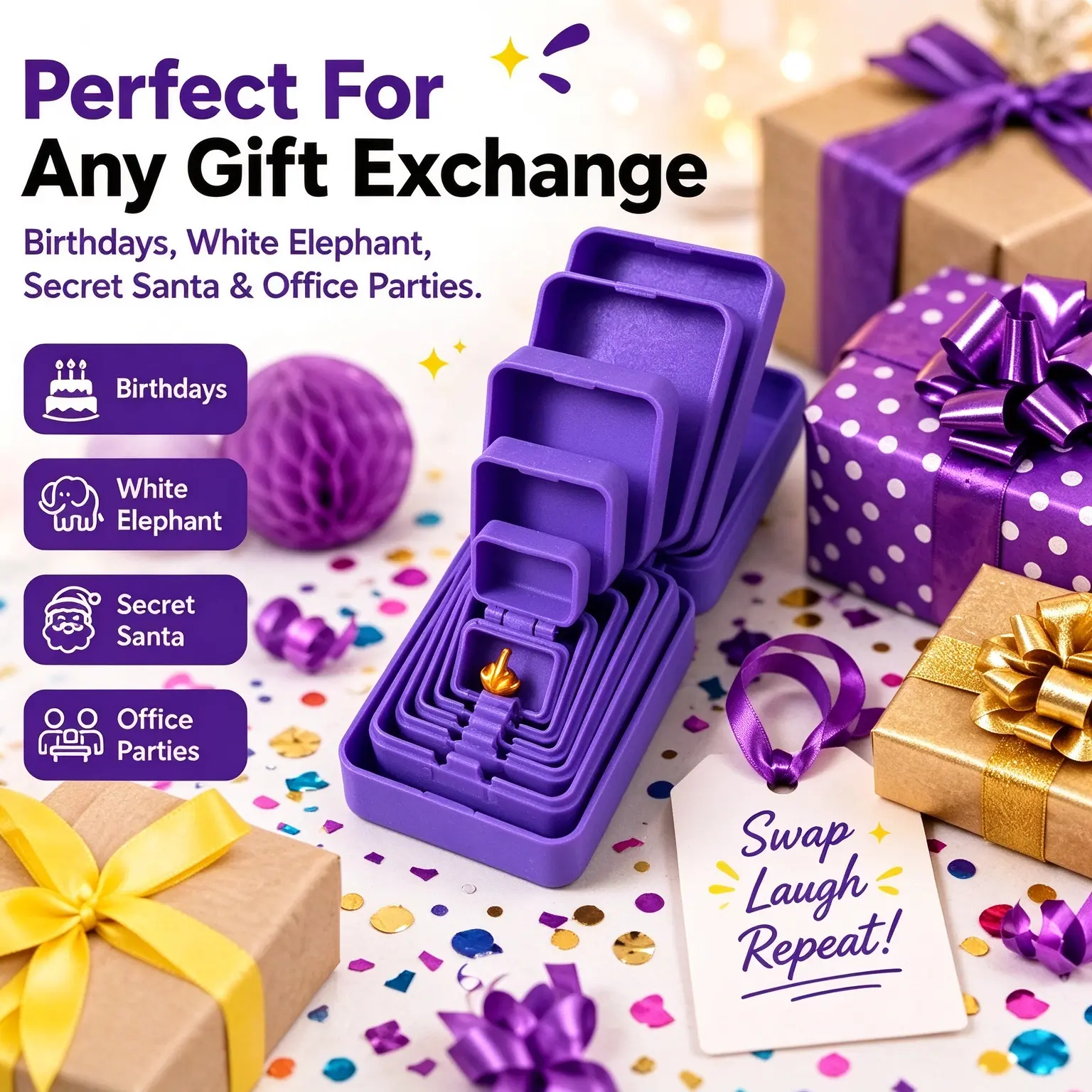 Prank Nested Boxes Surprise Toy, 6 Layers Square Nesting Box, 3D Printed Funny Middle Finger Gift Box, Desktop Stress Relief Toy for Birthday White Elephant Party