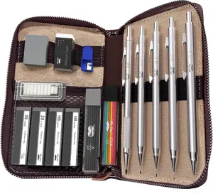 - Metal Mechanical cil Set in Leather Case, 5 Sizes, 0.3, 0.5, 0.7, 0.9, 2mm, mechanical cils, Sketching cils, Drafting cil