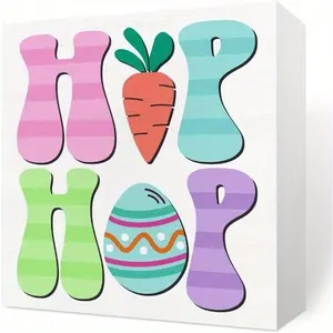 Rustic Easter Eggs Carrot Decorations Home Office Desk Decor Farmhouse Spring Bunny Cute Wood Box Sign Shelf Wall Art Decor Easter Party Gift Ideas 5 X 5 Inch