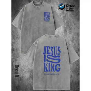 230G Men Washed Cotton Jesus Is King Philippians 210 11 Y2K American Vintage Street Style Outdoor Sports Fitness Casual Wear Summer Gift Idea