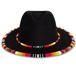 Orange Line Pattern Beaded Fedora Hatband for Men Women Beaded Brim with Native American Style beaded  hats