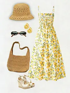 Women's Casual Lemon Print Sleeveless Vacation Dress, Comfortable and Stylish Summer, Perfect for Relaxing Days