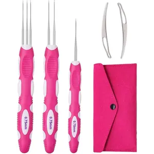 1 set(Multiple sizes) pink Dreadlocks Crochet Hooks with Ergonomic Handle, Braid Hair Locking Tool, 3pcs Dreadlock Crochet Needle 0.75mm Beauty & Personal Care