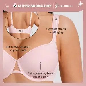 FeelinGirl Unlined Bras for Women Underwire Comfortable Support Perfect Coverage T-Shirt Bra Big Breast Friendly TiktokSuperBrandDay