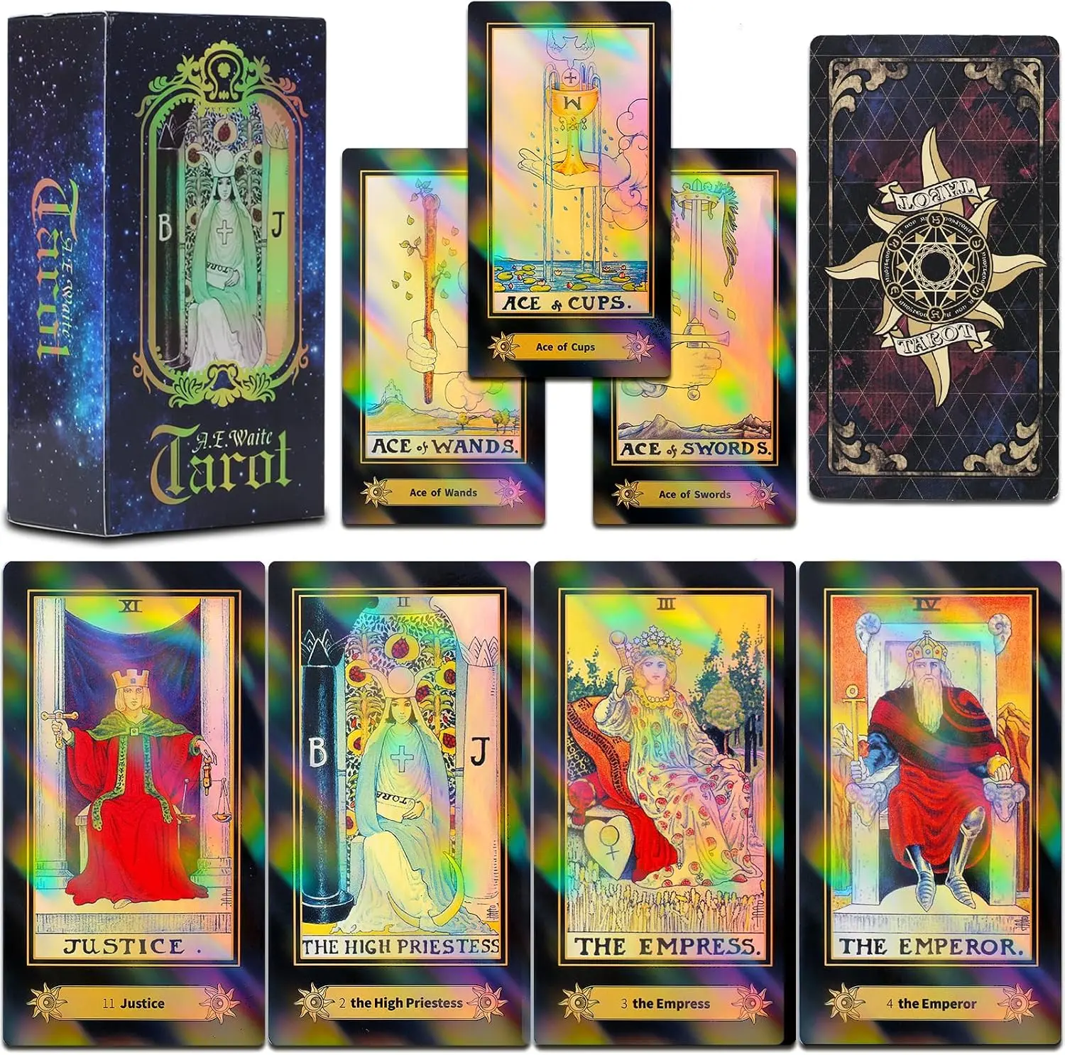 Holographic 78-Card Classic Original Tarot Deck with English Guidebook, Major & Minor Arcana, Tarot Spreads for Beginners, Fortune Telling & Divination