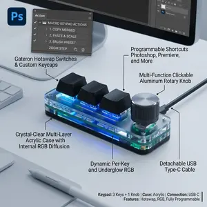 2026 Macropad Macro Programming Keyboard RGB Mini Hot Swap Gaming Custom Knob Keypads Red Switch 3 Keys Knob For Photoshop Multimedia
