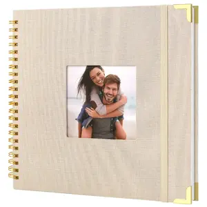8 x 8 Inch Scrap Book Album，80 Pages Hardcover Linen Cover Memory Book, DIY Scrapbook Photo Album for Wedding, Anniversary Family, Handicraft Projects (Beige)