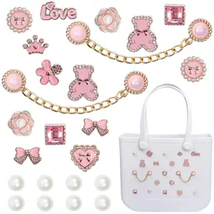 24 count  Beach Charms for , DIY Accessories Flower Love  Chain Cute Decoration Bag Charms for Bogg Bags Rubber Tote Beach Bags for Women