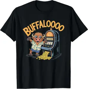 100% Cotton Lucky Buffalo Casino Slot Machine Gambling Gift Gambler T-Shirt