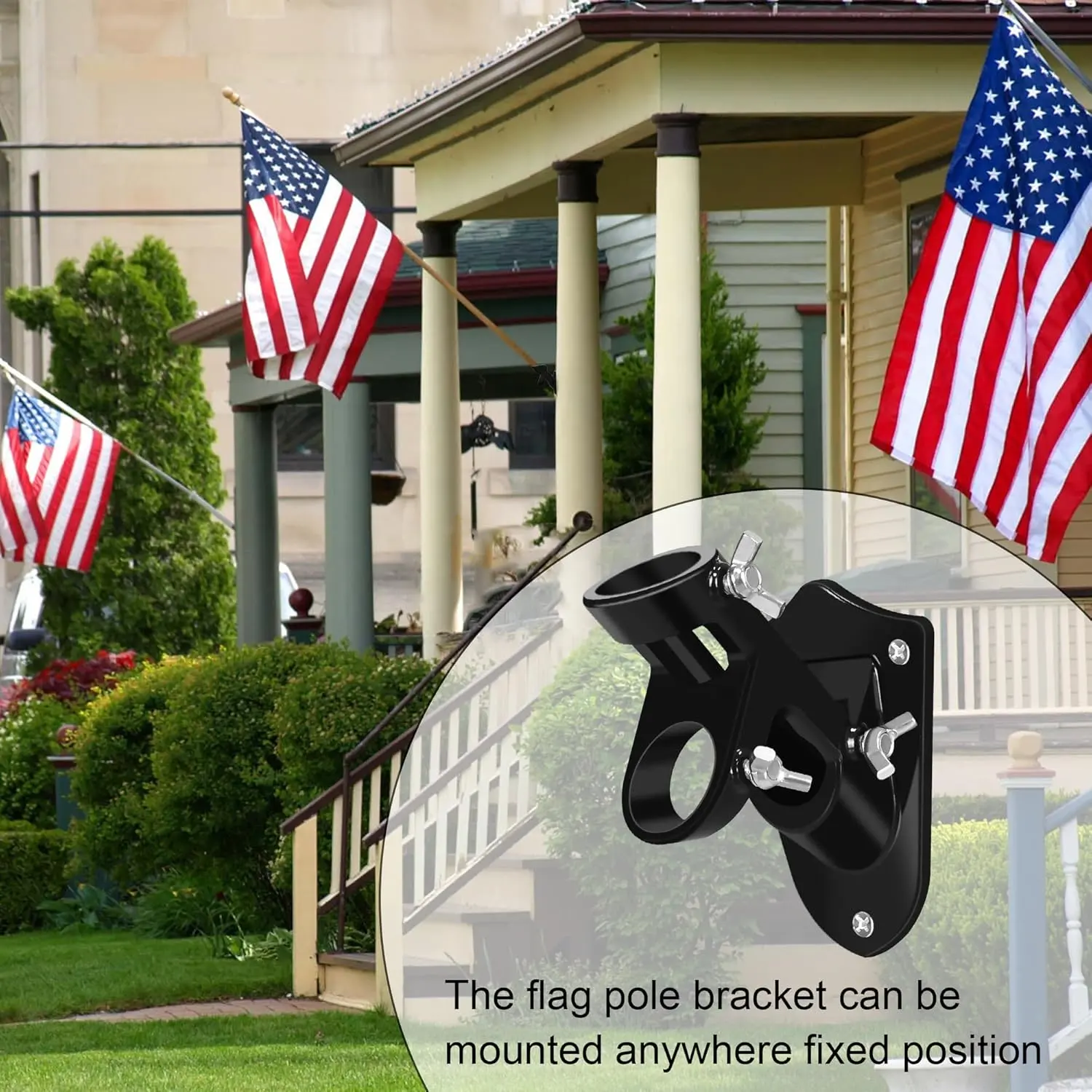 Outdoor Flag Pole Holder - Aluminum Heavy-Duty Flag Pole Bracket, Multi-Angle Flag Mount, Rust-Resistant Flag Holder, 1 Inch Inner Diameter (Shiny Black, 2 Pack)