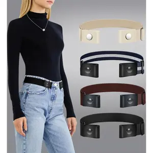 No Buckle Elastic Belt for Women & Men - Invisible Stretch Waist Belt for Jeans, Pants & Dresses, Comfortable No-Bulge Hidden Belt, Adjustable Fit for All Day Wear