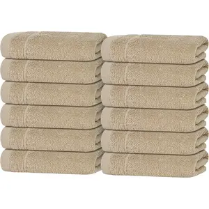 Pack of 12 Washcloths, 12 x 12 Inches,  Weight, Quick to Dry, Super Soft & Absorbent, Gentle  , Hotel Quality,  for Bathroom, Gym,  (Beige, 12 Pack)