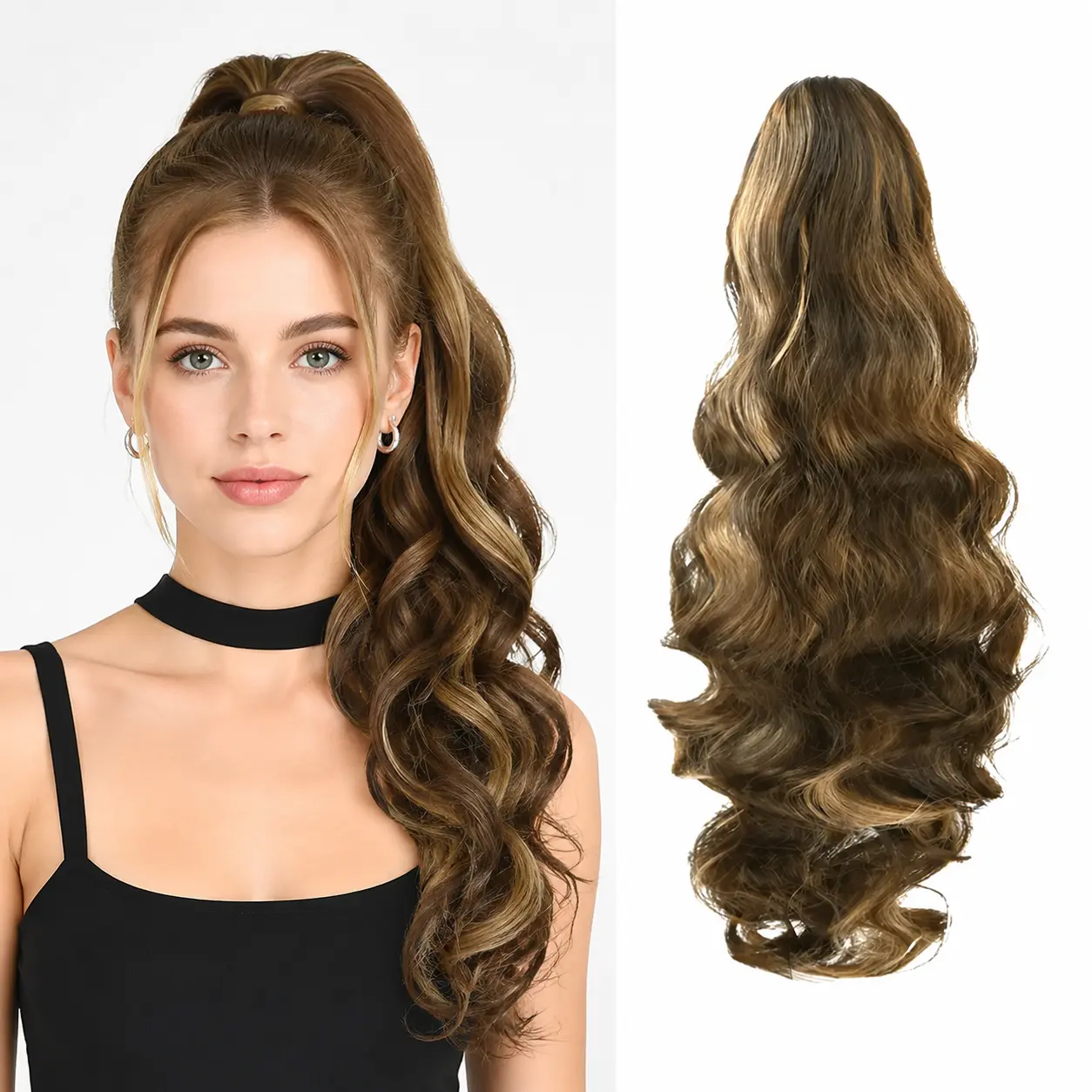 Women's 24 Inch Claw Long Wavy Ponytail Extension Curly Synthetic Hairpiece for Women Soft Natural Looking Clip in Hair Extensions Outdoorfun