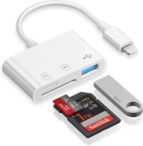 SD Card Reader for iPhone, 1 Piece Memory Card Reader with USB Camera Adapter, Plug and Play Trail Game Camera SD Card Viewer Supports SD and TF Card Micro SD Card Adapter for iPad No App Required