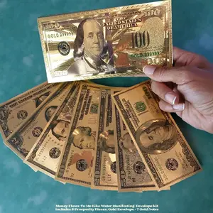 iGodess Prosperity Envelope Kit - Gold $100 Money Flow Envelope & 7 Gold Foil Notes for Intention Setting & Manifesting includes Money Affirmations guide sheet