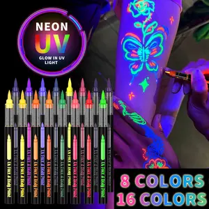 Neon Glow-In-The-Dark Pens, UV Light Reactive, 8/16 Colors, Perfect for Halloween, Christmas, New Year, Disco Parties, Body Paint, Face & Body Art, Art Supplies