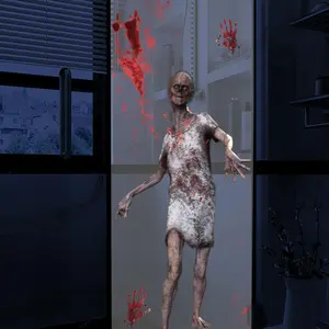 Halloween Zombie Window Glass Sticker 45*100cm Static Cling Decor for Living Room and Bedroom, Scary Holiday Decoration for Shading