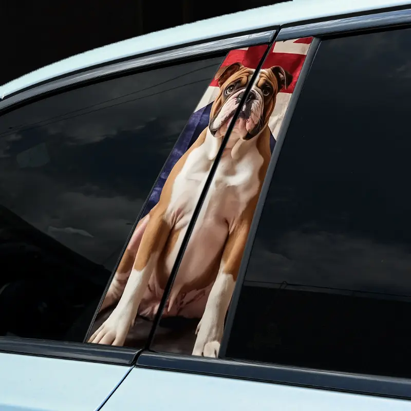 2PCS Bulldog British Flag Combination Pattern Car Decal Car Sticker Decal Automotive Decals Ideal for Covering Scratches on Car B-Pillars Customizable Door Pillars Waterproof and Durable Patriotic Theme Decorative Decal, Decal for Cars