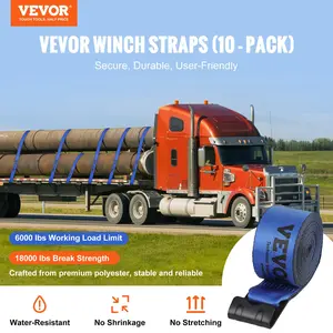 VEVOR Winch Straps, 4" x 30', 6000 lbs Load Capacity, 18000 lbs Breaking Strength, Truck Straps with Flat Hook, Flatbed Tie Downs Cargo Control for Trailers, Farms, Rescues, Tree Saver, Blue (10 Pack)