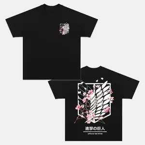 Sakura Attack On Titan Anime Logo 2 Sides Short Sleeve Tee Unisex Anime Lovers Shirt, Graphic Anime Tee Manga Shirt Gift For Anime Fan Y2K Aesthetic Hoodie Sweatshirt