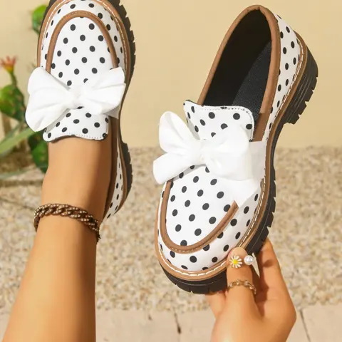 2026 New Spring & Summer Bow Tie British Style Classic Earl Loafers, Thick Sole Chunky Heel Women's Shoes, Versatile Shoes for Daily Wear Walking Shoes
