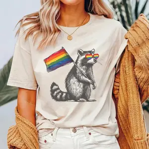 Raccoon Pride Flag T-Shirt, Funny LGBTQ Support Tee, Love Wins Shirt, Love Whoever The