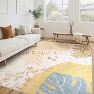 Area Rug Living Room Rugs - 5x7 Washable Large Soft Neutral Boho Moroccan Bohemian Farmhouse Rug Indoor Carpet for Bedroom Dining Table Home Office - Apricot