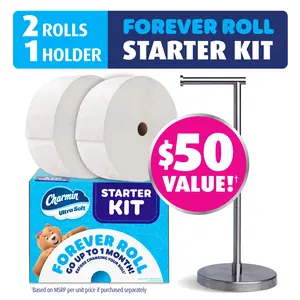 Ultra Soft Toilet Paper, Forever Roll Starter Kit, 1 Holder, 2 Rolls, 2-Ply Bath Tissue