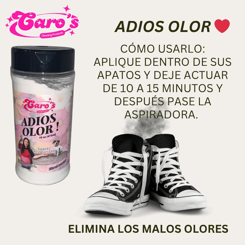 Caro's AdiosOlor Eliminator Odor Eliminator for Carpets - 16 oz Powder, Effective Odor Elimination, Bacteria Killer, Household Interior Cleaner