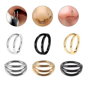 HERVAY 16G 316L Stainless Steel Double Hoop Hinged Segment Septum Jewelry 8mm 10mm Sizes for Nose Rook Helix Daith Women's Piercing Accessories