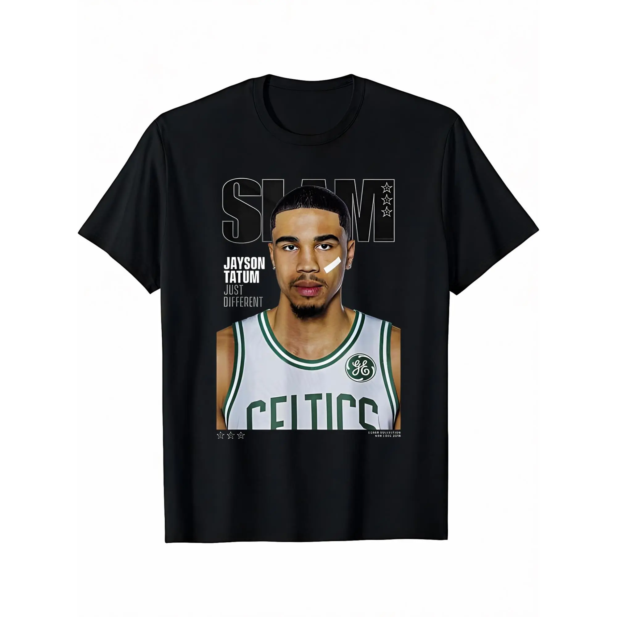 Men's Jayson Tatum SLAM Graphic Print T-shirt, Casual 100% Cotton Short-Sleeve Round Neck Menswear Top, Tops