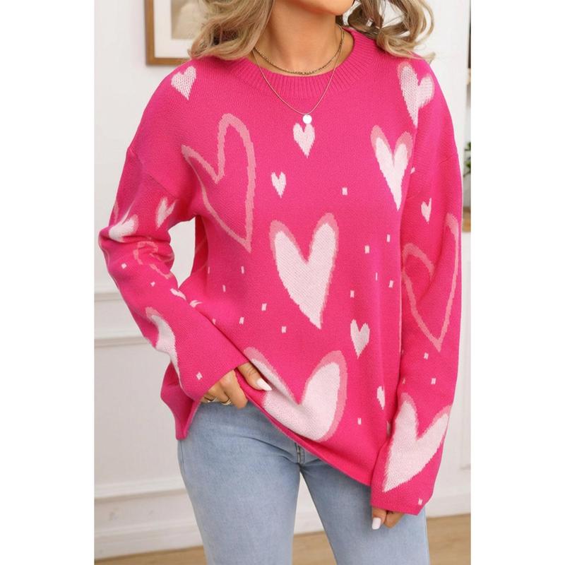 Rose Red Splendid Heart Print Valentines Day Sweater