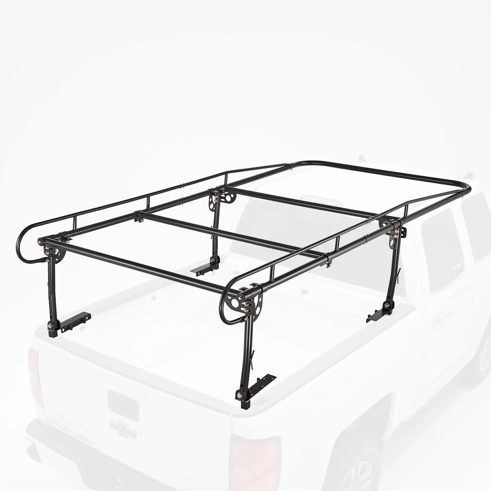 VEVOR Truck Ladder Rack 1500LBS Capacity Universal Over-Cab Trucks Bed Rack, 51.2"-75" Adjustable for Kayak Surfboard Lumber, Non-Drilling Installation, Heavy Duty Steel Support for Long Heavy Cargo