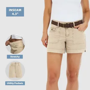 Flamingals Solid Split Side Flap Pocket Shorts Womenswear Stretchy 4.3" Inseam