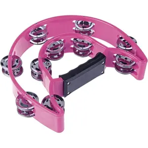 Half Moon Musical Tambourine – Double Row Metal Jingles, Hand-Held Percussion Drum, Multicolor (Pink), with Ergonomic Handle Grip for KTV Party