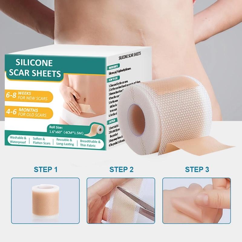 Silicone Scar Sheets, Silicone Scar Tape(1.6”x 60” Roll-1.5M), Silicone Scar Strips, Waterproof Silicone Strips, Patches for Scar Healing and Removal Scar Removal Sheets for Surgical Scars, Keloid, C-Section, Burn et