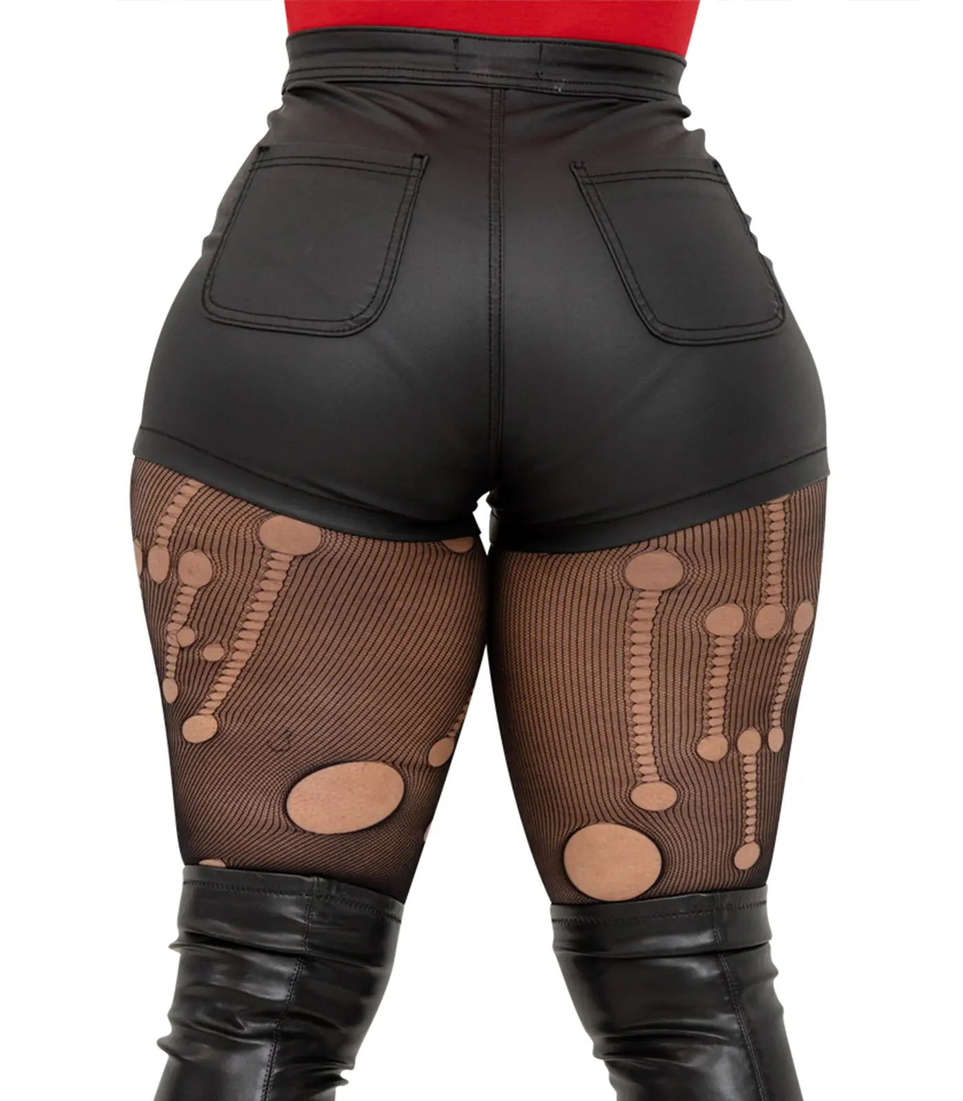 Women's Faux Leather Shorts, High Waisted Stretchy Skinny Fit with Pockets and Zipper, Casual Streetwear for Going Out, Bodysuit, Blouse, Office, School, Classic, Straight Leg, Daily Wear, Crop, Style, Fabric, Party, Plain, Body Curve